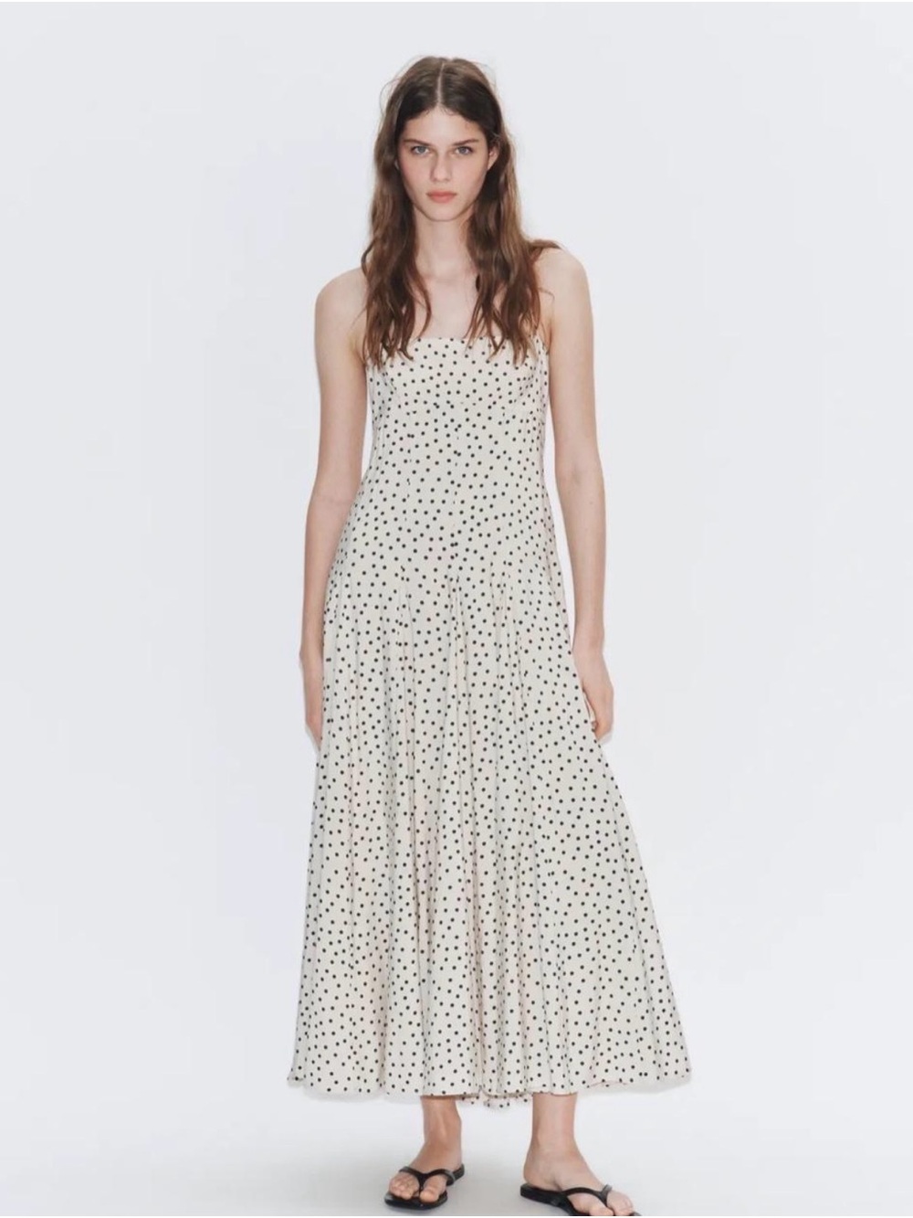 NWOT Zara Cream Polka Dot Midi Dress, medium